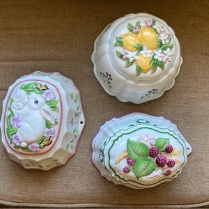 Cottage core Franklin Mint Porcelain Le Cordon Bleu jelly moulds set of 3